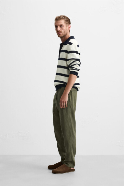 Cotton Linen Trousers - Olive Green - 13