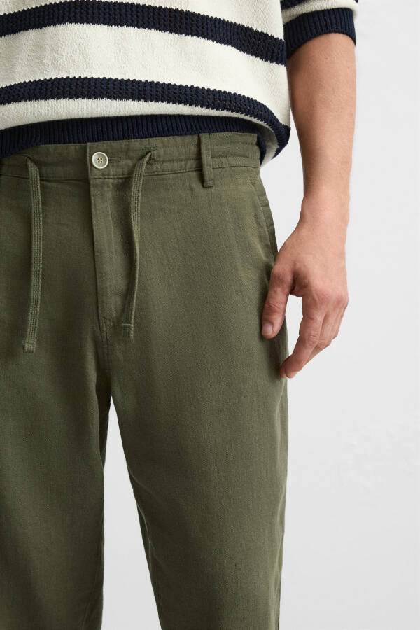 Cotton Linen Trousers - Olive Green - 14