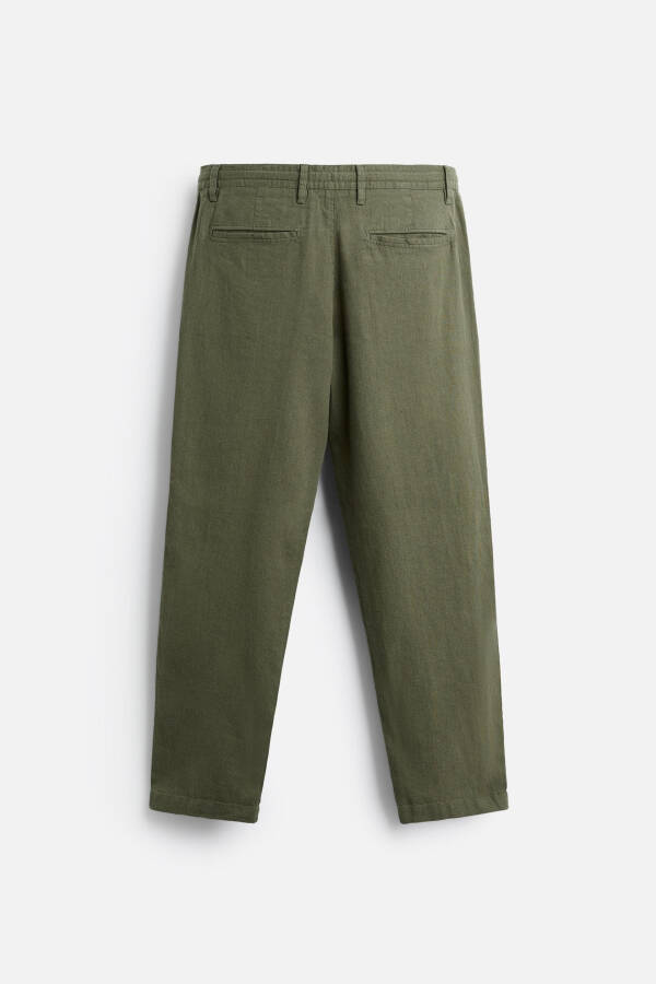 Cotton Linen Trousers - Olive Green - 16