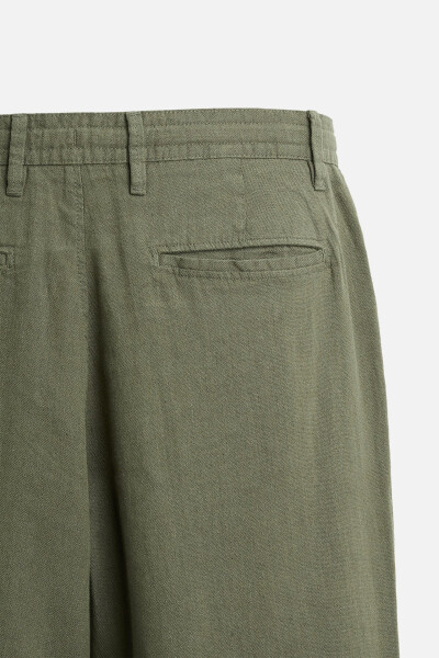 Cotton Linen Trousers - Olive Green - 18