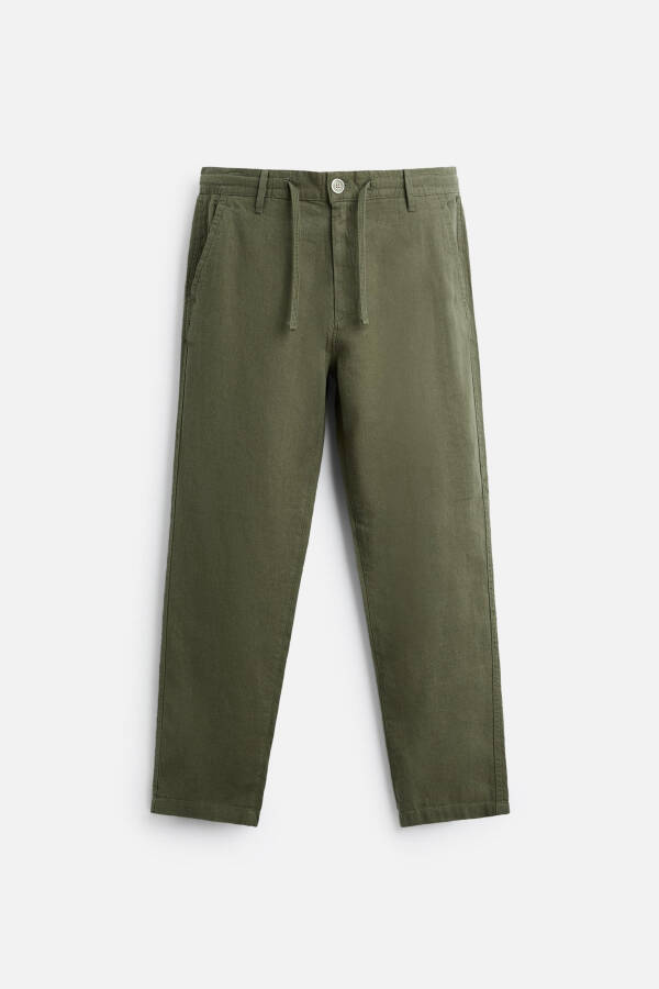 Cotton Linen Trousers - Olive Green - 6