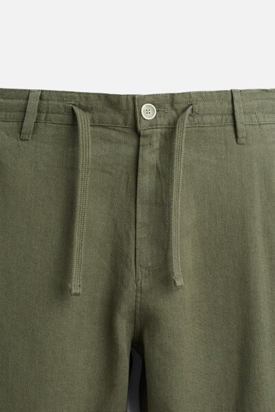 Cotton Linen Trousers - Olive Green - 8