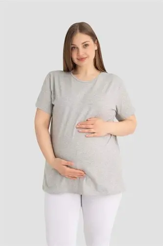 Cotton Lycra Grey Short Sleeve Maternity T-Shirt Comfortable and Breathable Maternity Wear - 3