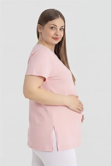 Cotton Lycra Pink Short Sleeve Maternity T-Shirt Comfortable and Breathable Maternity Wear - 2
