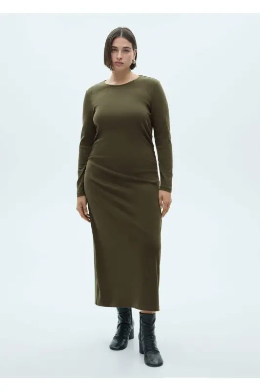 Cotton midi dress-Khaki Color - 7