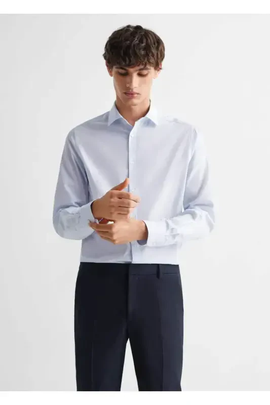Cotton Oxford shirt - Sky Blue - MANGO TEEN