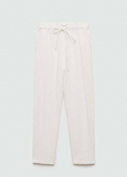 Cotton pants with elastic waistband - Off White - 1