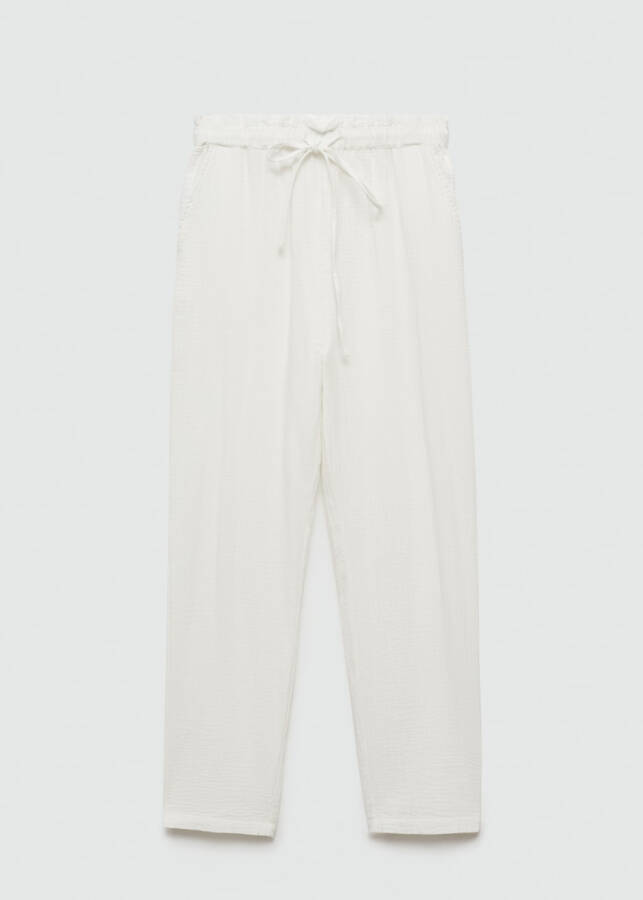 Cotton pants with elastic waistband - Off White - 1