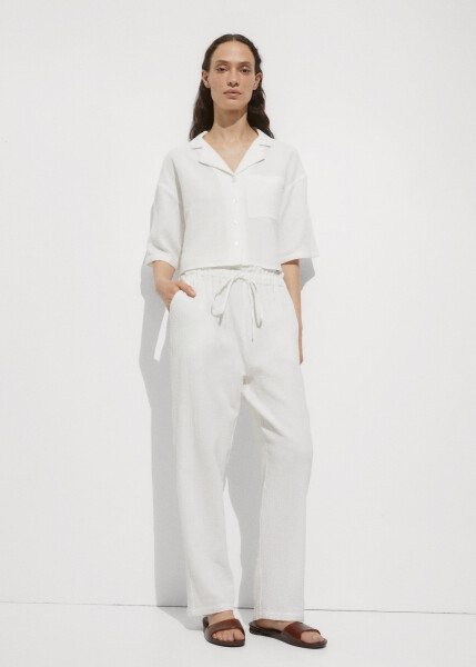 Cotton pants with elastic waistband - Off White - 2