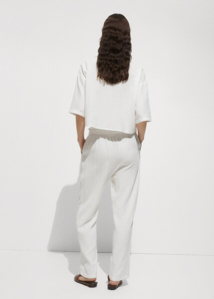 Cotton pants with elastic waistband - Off White - 3