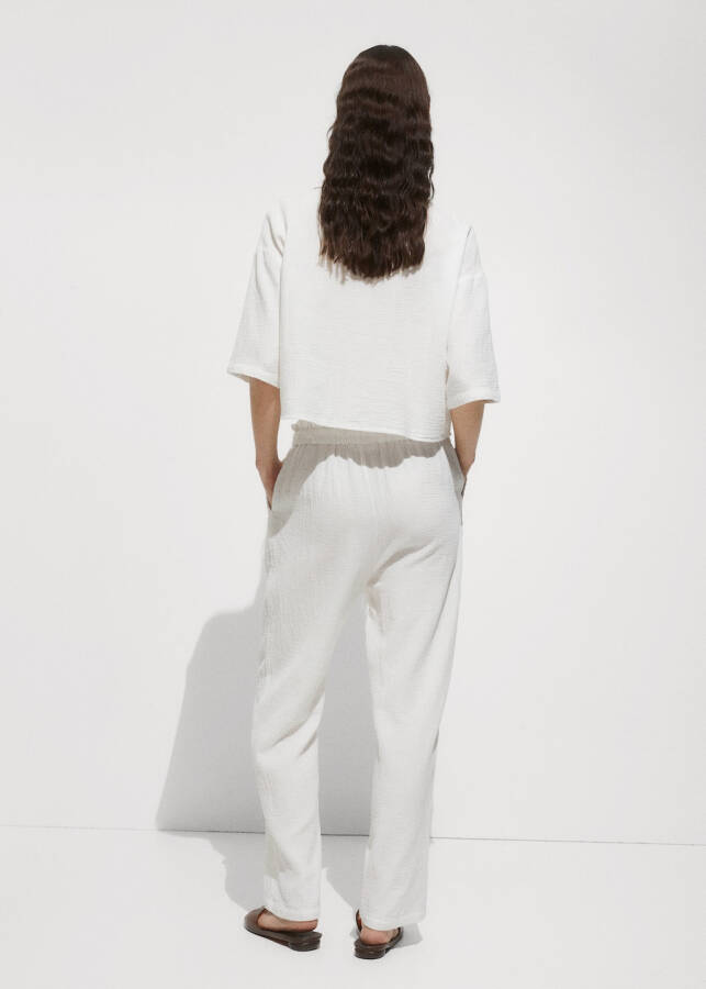 Cotton pants with elastic waistband - Off White - 3