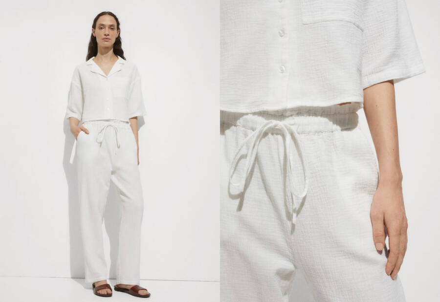 Cotton pants with elastic waistband - Off White - 4