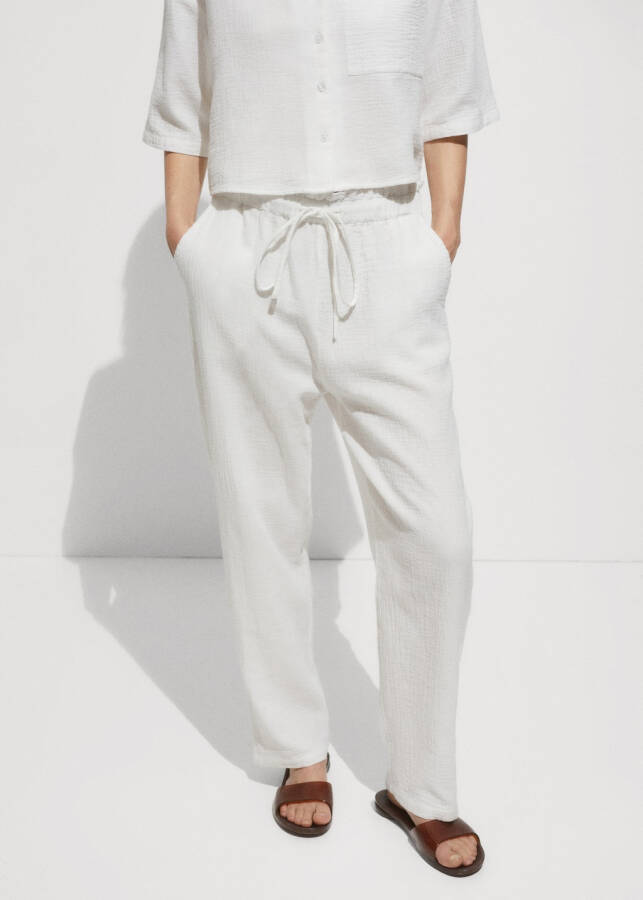 Cotton pants with elastic waistband - Off White - 7