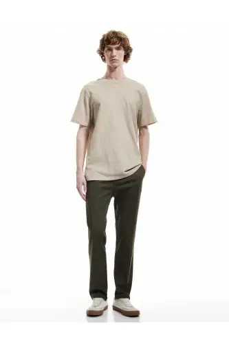 Cotton Pocket Detail Slim Fit Chino Trousers-Khaki - 1