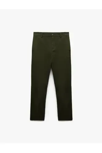 Cotton Pocket Detail Slim Fit Chino Trousers-Khaki - 3