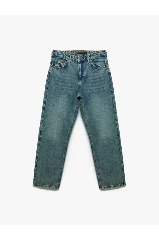 Cotton Pocket Detailed Loose Baggy Jean Pants-Indigo - KOTON