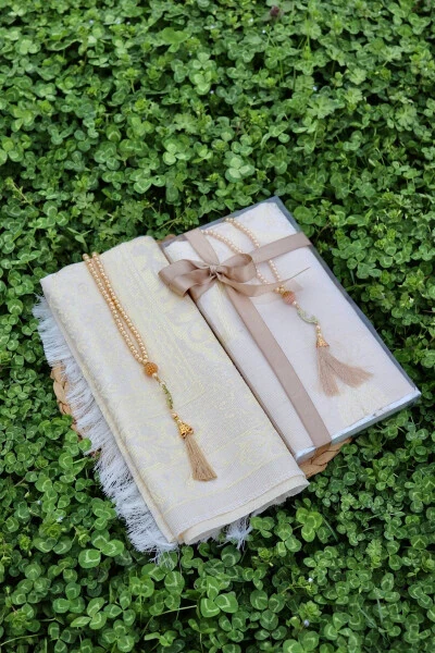 Cotton Prayer Rug Gift Set S1004 Cream - BILENLER