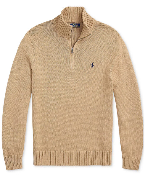 Cotton Quarter-zip Sweater Camel Melange - 5