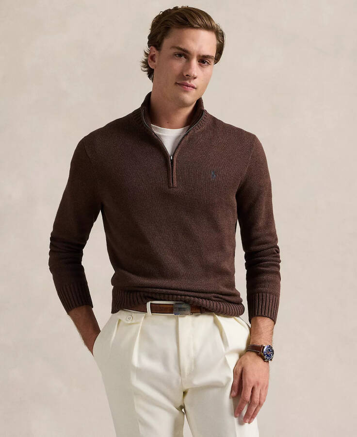 Cotton Quarter-zip Sweater Dark Roast Melange - 1