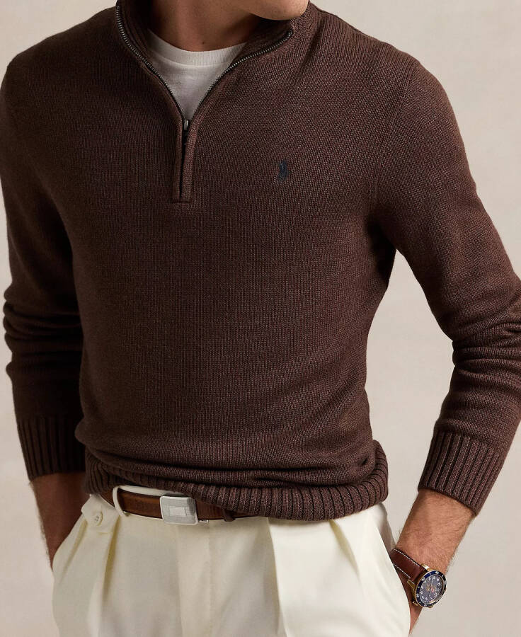 Cotton Quarter-zip Sweater Dark Roast Melange - 3