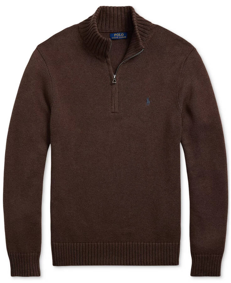 Cotton Quarter-zip Sweater Dark Roast Melange - 5