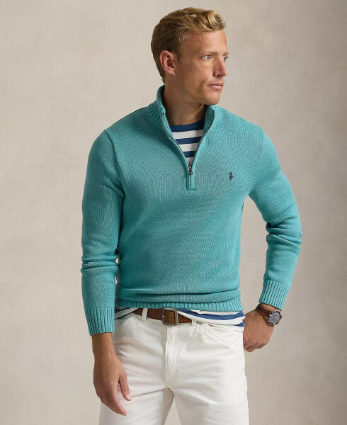 Cotton Quarter-zip Sweater Deep Seafoam - 1