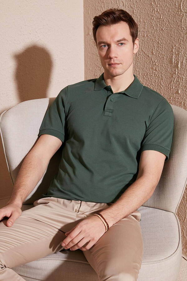 Cotton Regular Fit Button-Down Polo Collar T-Shirt 5902739 - 13