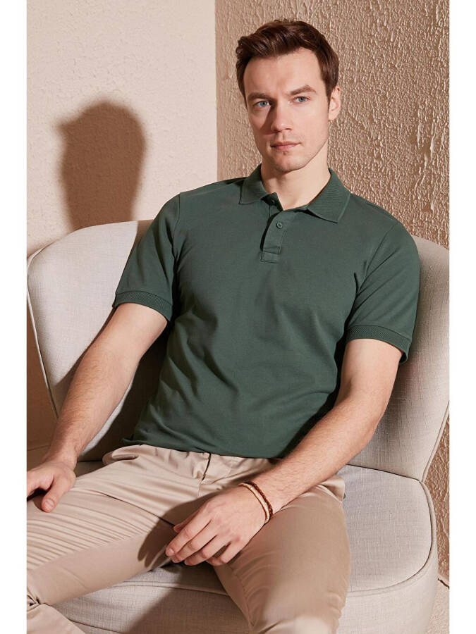 Cotton Regular Fit Button-Down Polo Collar T-Shirt 5902739 - 7