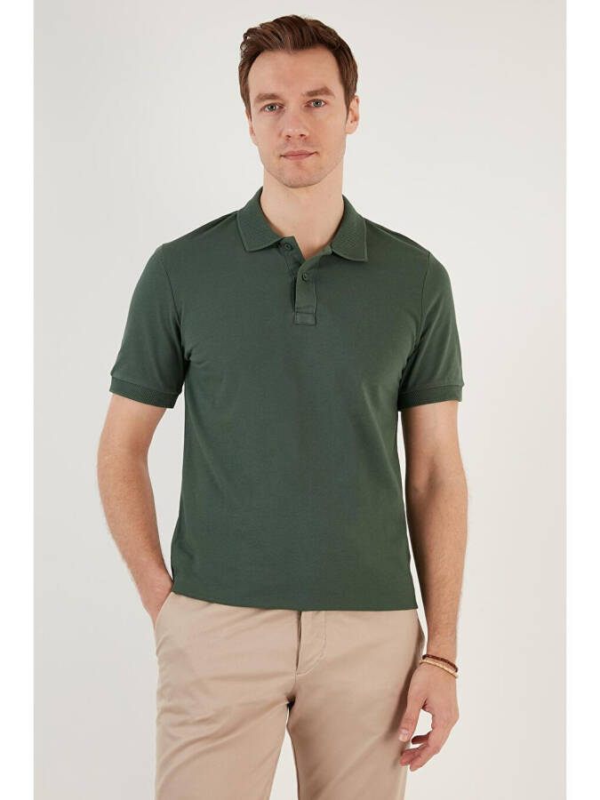 Cotton Regular Fit Button-Down Polo Collar T-Shirt 5902739 - 5