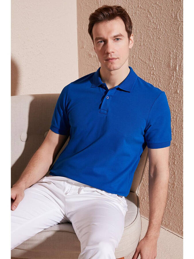 Cotton Regular Fit Buttoned Polo Collar T-Shirt 5902739 - 7