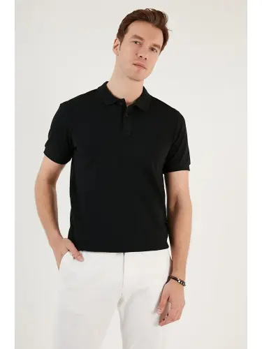 Cotton Regular Fit Buttoned Polo Collar T-Shirt 5902739-Black - 3