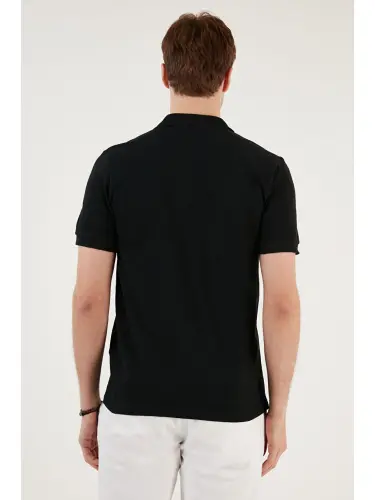 Cotton Regular Fit Buttoned Polo Collar T-Shirt 5902739-Black - 6