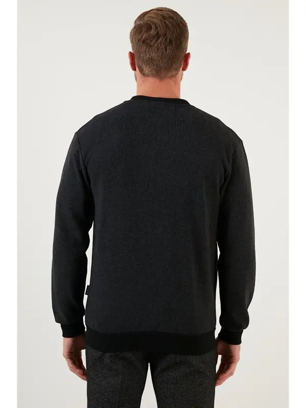 Cotton Regular Fit Buttoned V-Neck Cardigan 456205-Anthracite - 1