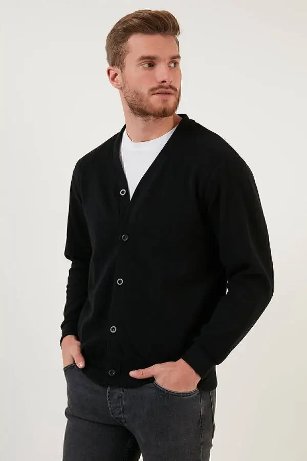 Cotton Regular Fit Buttoned V-Neck Cardigan Men's Cardigan 456205 - 28