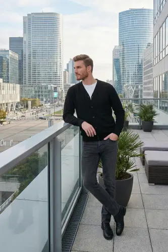 Cotton Regular Fit Buttoned V-Neck Cardigan Men's Cardigan 456205 