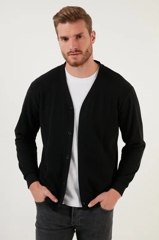 Cotton Regular Fit Buttoned V-Neck Cardigan Men's Cardigan 456205 - 5