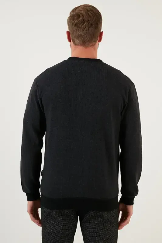 Cotton Regular Fit Buttoned V-Neck Cardigan Men's Cardigan 456205-ANTHRACITE - 5