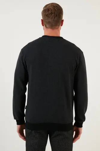 Cotton Regular Fit Buttoned V-Neck Cardigan Men's Cardigan 456205-ANTHRACITE - 5