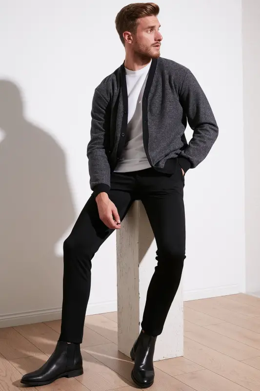 Cotton Regular Fit Buttoned V-Neck Cardigan Men's Cardigan 456205-GRAY - 2