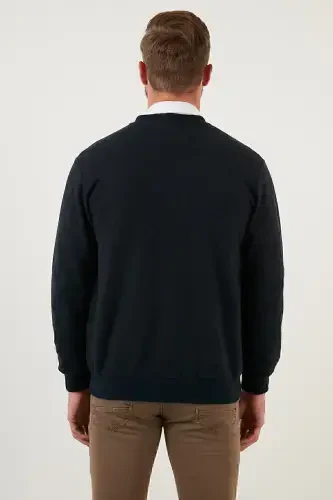 Cotton Regular Fit Buttoned V-Neck Cardigan Men's Cardigan 456205-NAVY BLUE - 5