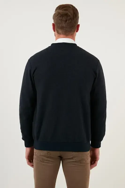 Cotton Regular Fit Buttoned V-Neck Cardigan Men's Cardigan 456205-NAVY BLUE - 5