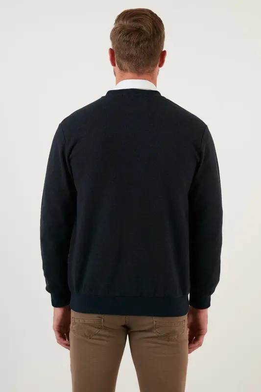 Cotton Regular Fit Buttoned V-Neck Cardigan Men's Cardigan 456205-NAVY BLUE - 5