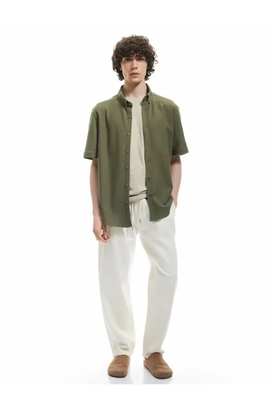 Cotton Regular Fit Pique Fabric Buttoned Collar Short S - 2