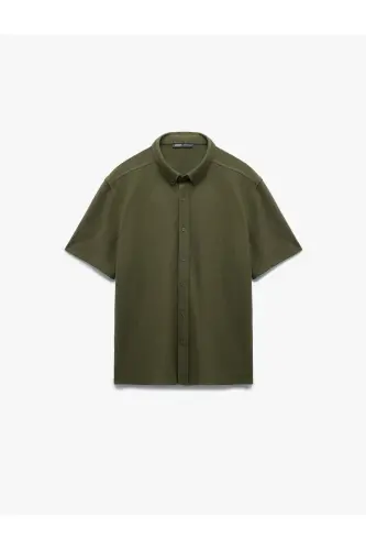 Cotton Regular Fit Pique Fabric Buttoned Collar Short S - 3