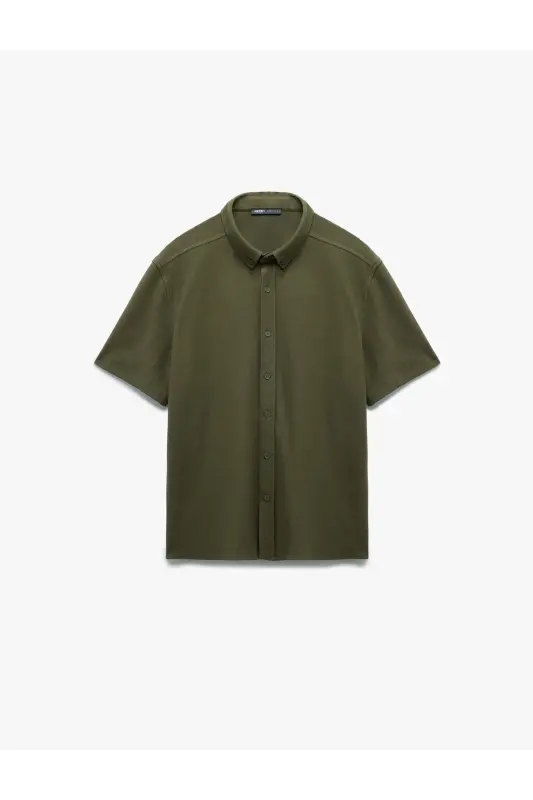 Cotton Regular Fit Pique Fabric Buttoned Collar Short S - 3