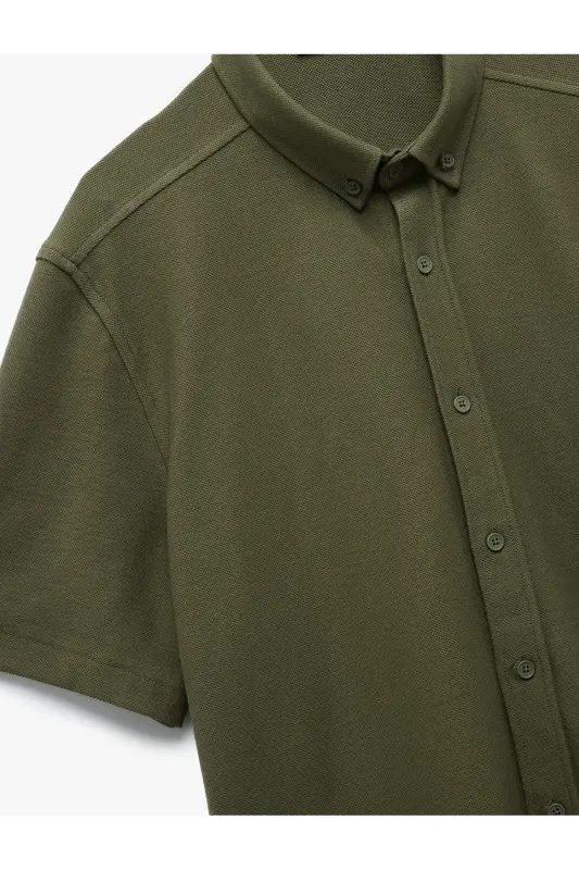 Cotton Regular Fit Pique Fabric Buttoned Collar Short S - 5