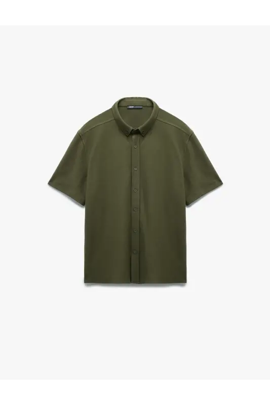 Cotton Regular Fit Pique Fabric Buttoned Collar Short S - 3