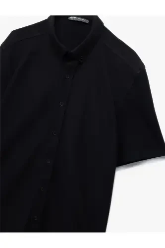 Cotton Regular Fit Pique Fabric Buttoned Collar Short S - 5