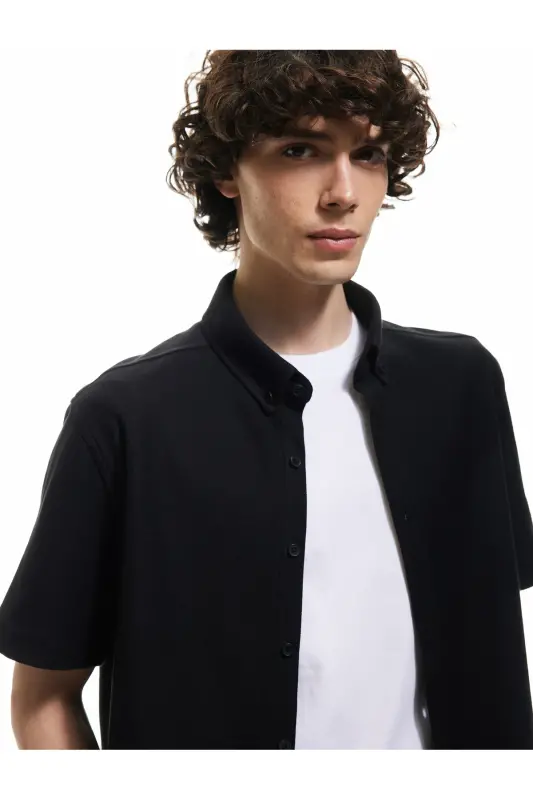 Cotton Regular Fit Pique Fabric Buttoned Collar Short S - 2