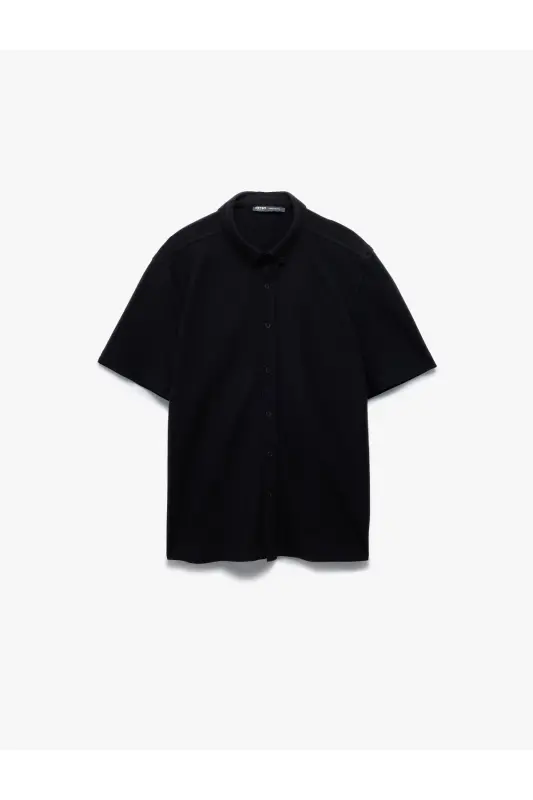 Cotton Regular Fit Pique Fabric Buttoned Collar Short S - 3
